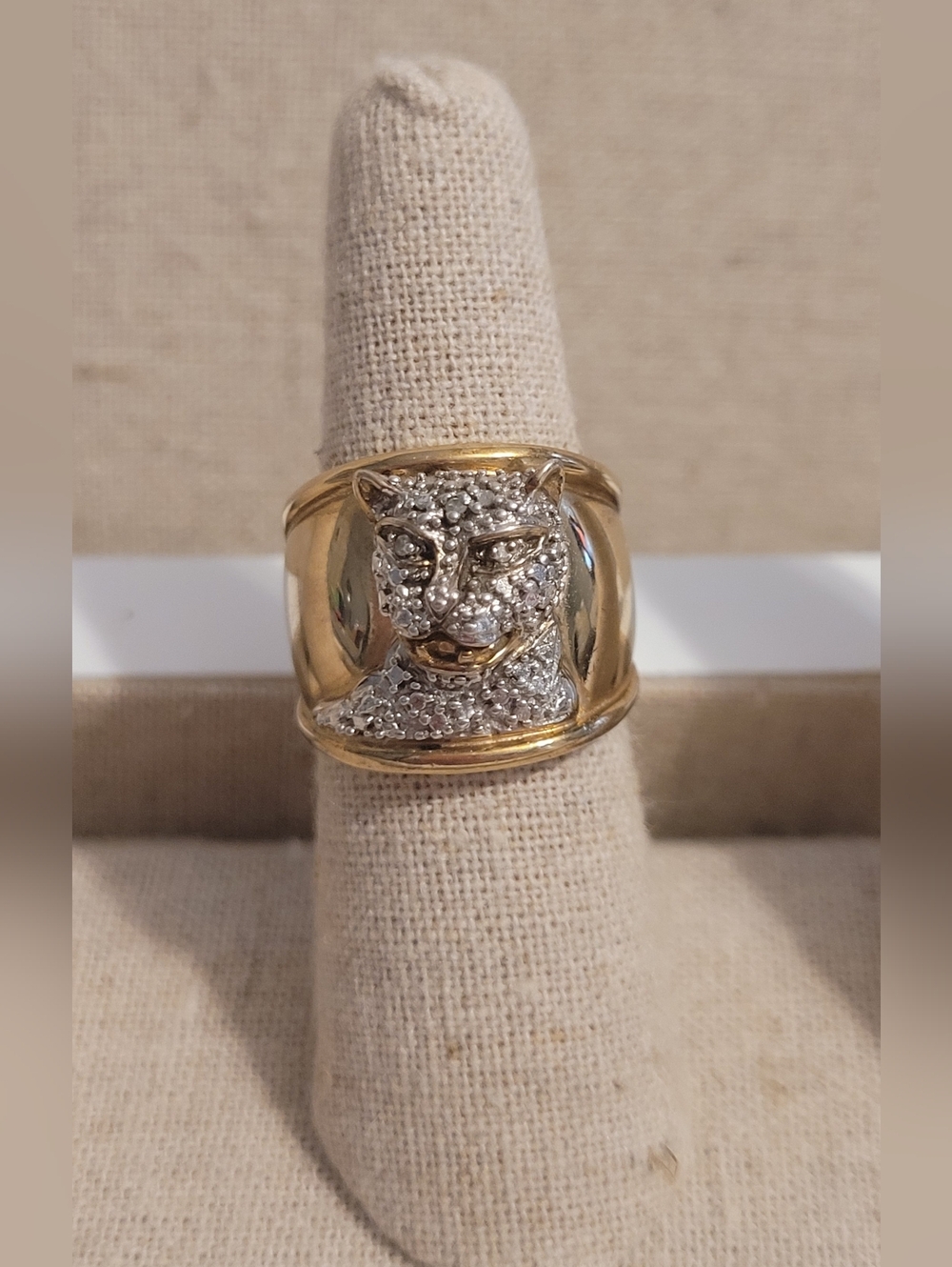 Gold Silver Leopard Panther Diamond Pavé Cigar Band Ring 2-Tone Statement 6